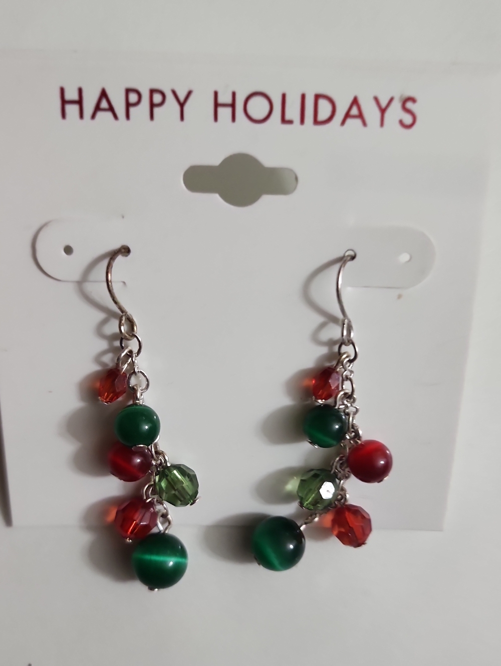 Holiday Beaded Drop Earrings in Red & Green